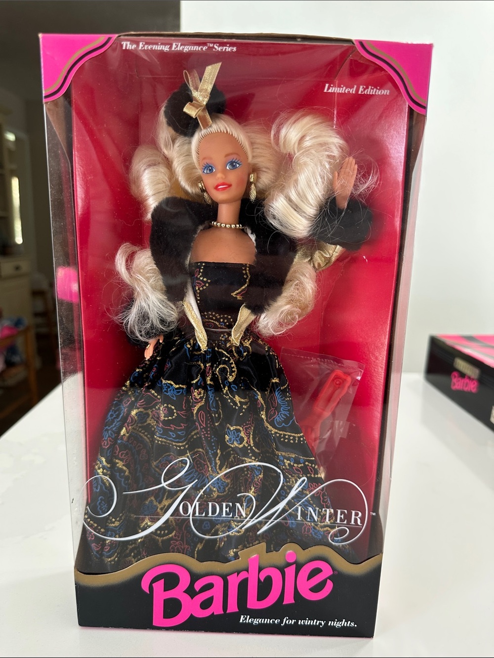 1993 Golden Winter Barbie Black & Gold Fashion Doll NIB